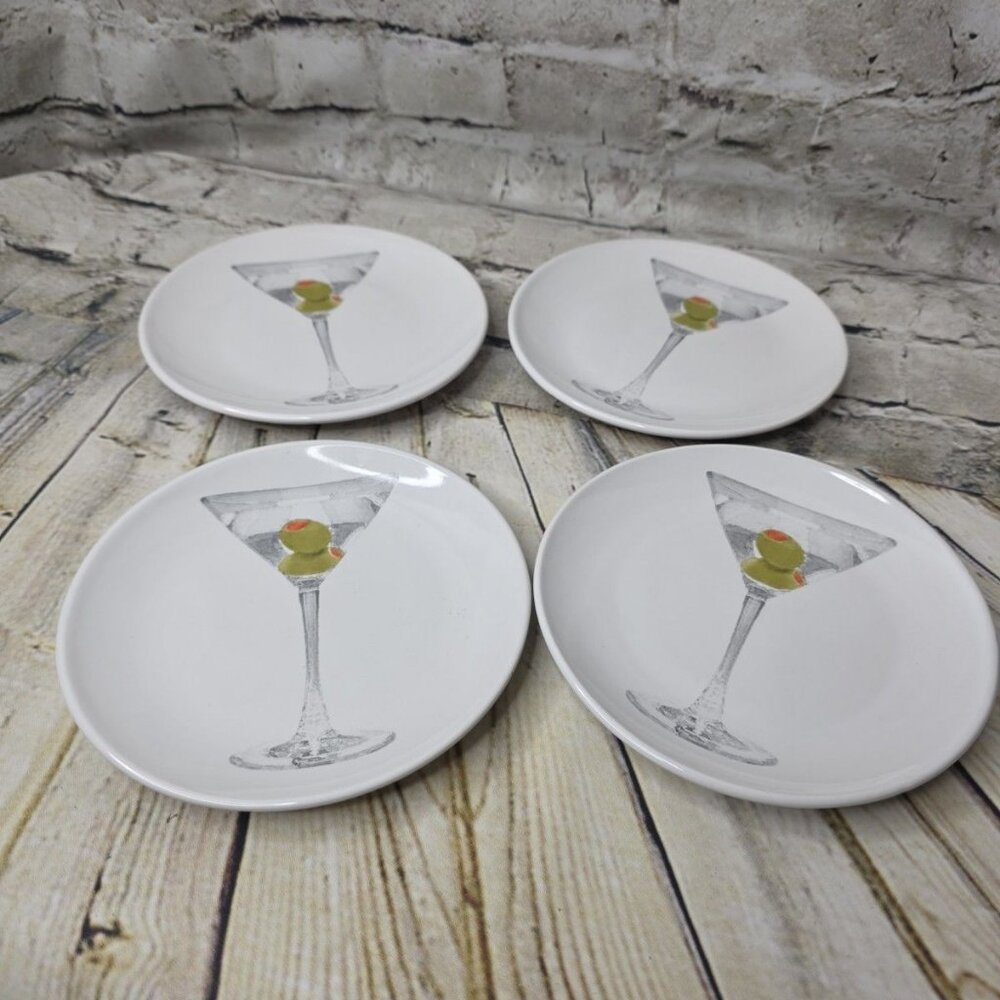 Martini Olive Dessert Cheese Luncheon Plates Set of 4 Cocktails Room Creative 6"